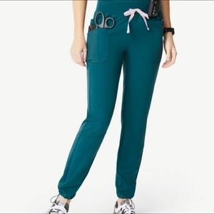 Figs Teal Scrub Pants with Pink Drawstring